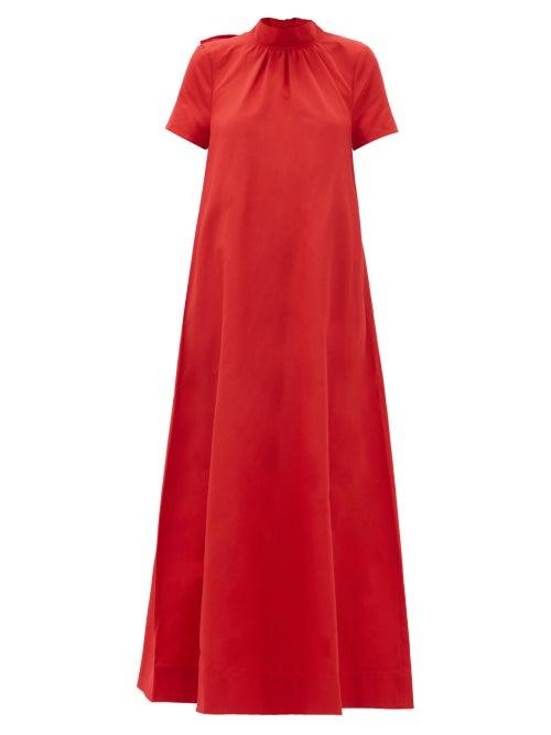 Matchesfashion.com Staud - Llana Cut-out Tie-back Cotton-blend Dress - Womens - Red