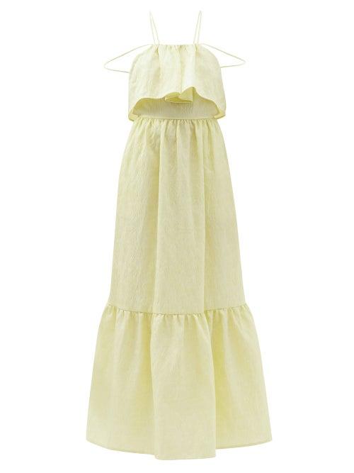 Ladies Rtw Self-portrait - Leaf-jacquard Tiered Cloqu Dress - Womens - Yellow