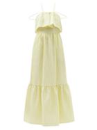 Ladies Rtw Self-portrait - Leaf-jacquard Tiered Cloqu Dress - Womens - Yellow