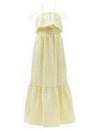 Ladies Rtw Self-portrait - Leaf-jacquard Tiered Cloqu Dress - Womens - Yellow