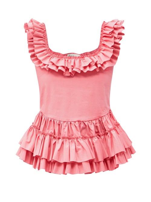 Matchesfashion.com Molly Goddard - Oliver Frilled Square-neck Cotton Top - Womens - Pink