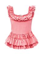 Matchesfashion.com Molly Goddard - Oliver Frilled Square-neck Cotton Top - Womens - Pink