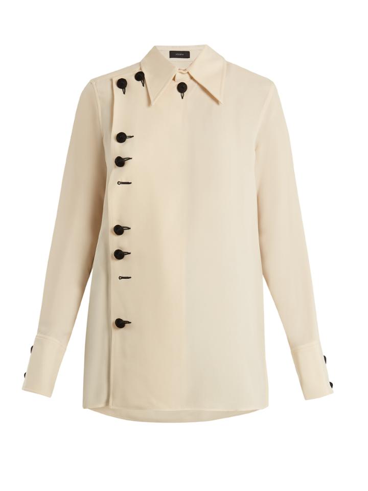 Joseph Elvi Asymmetric-button Silk Crepe De Chine Blouse