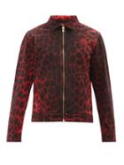 Aries - Zipped Leopard-print Denim Jacket - Mens - Red