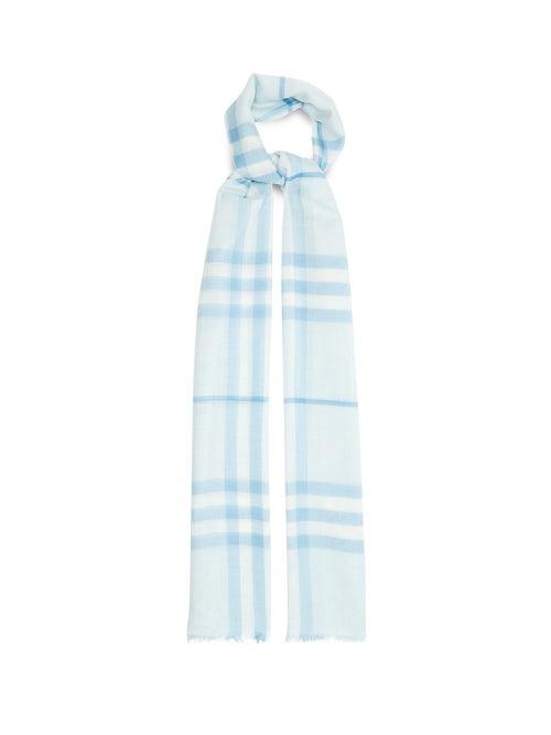 Matchesfashion.com Burberry - Giant Check Wool-blend Gauze Scarf - Womens - Blue