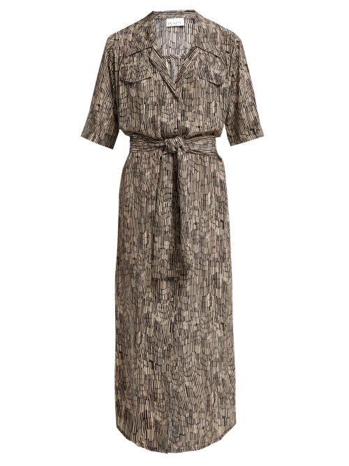 Matchesfashion.com Raey - Broken Stripe Print Silk Shirtdress - Womens - Grey Multi