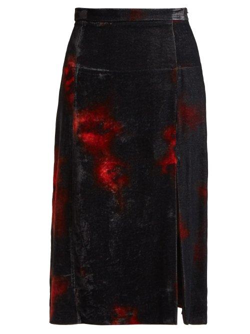 Matchesfashion.com Altuzarra - Pennant Tie Dye Velvet Midi Skirt - Womens - Black Orange