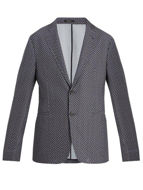 Matchesfashion.com Giorgio Armani - Single Breasted Chevron Jacquard Blazer - Mens - Blue Multi