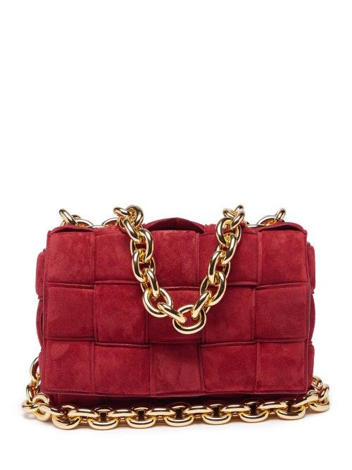 Bottega Veneta - Cassette Intrecciato-suede Cross-body Bag - Womens - Dark Red
