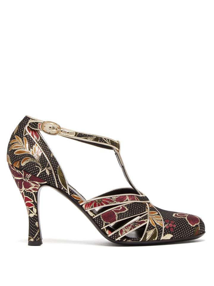 Erdem Estella Floral-jacquard T-bar Pumps