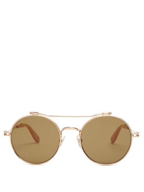 Matchesfashion.com Givenchy - Round Frame Metal Sunglasses - Womens - Gold
