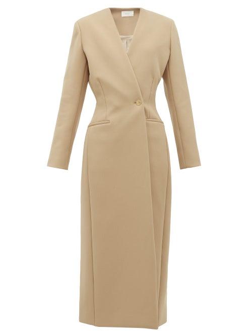 Matchesfashion.com The Row - Nadine Collarless Twill Coat - Womens - Camel
