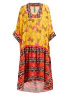 Matchesfashion.com Rianna + Nina - Maura Monkey Print Silk Midi Dress - Womens - Yellow Multi