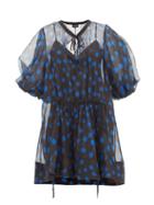 Matchesfashion.com Lee Mathews - Rayne Puff Sleeve Polka Dot Organza Mini Dress - Womens - Black Navy