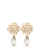 Shrimps - Josef Knitted Faux-pearl Floral Clip Earrings - Womens - Cream