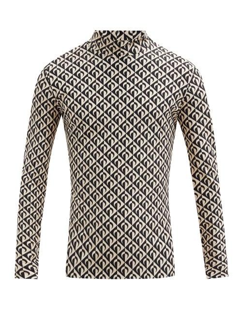 Matchesfashion.com Marine Serre - Crescent Moon-print High-neck Long-sleeved Top - Mens - Black Beige