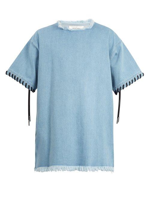 Matchesfashion.com Marques'almeida - Lace Up Cuff Denim T Shirt - Mens - Blue