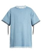 Matchesfashion.com Marques'almeida - Lace Up Cuff Denim T Shirt - Mens - Blue