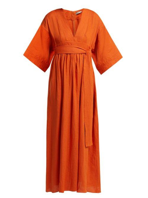 Matchesfashion.com Three Graces London - Ferrers Tie Waist Linen Dress - Womens - Orange