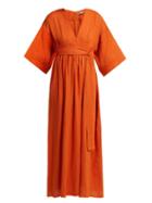 Matchesfashion.com Three Graces London - Ferrers Tie Waist Linen Dress - Womens - Orange