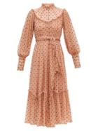 Matchesfashion.com Zimmermann - Espionage Polka Dot Print Silk Chiffon Midi Dress - Womens - Pink Print