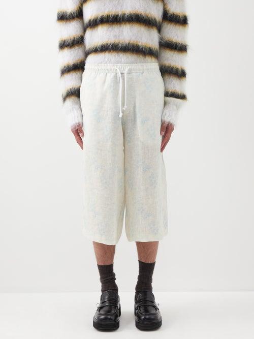 Charles Jeffrey Loverboy - Printed Linen Bermuda Shorts - Mens - Light Blue