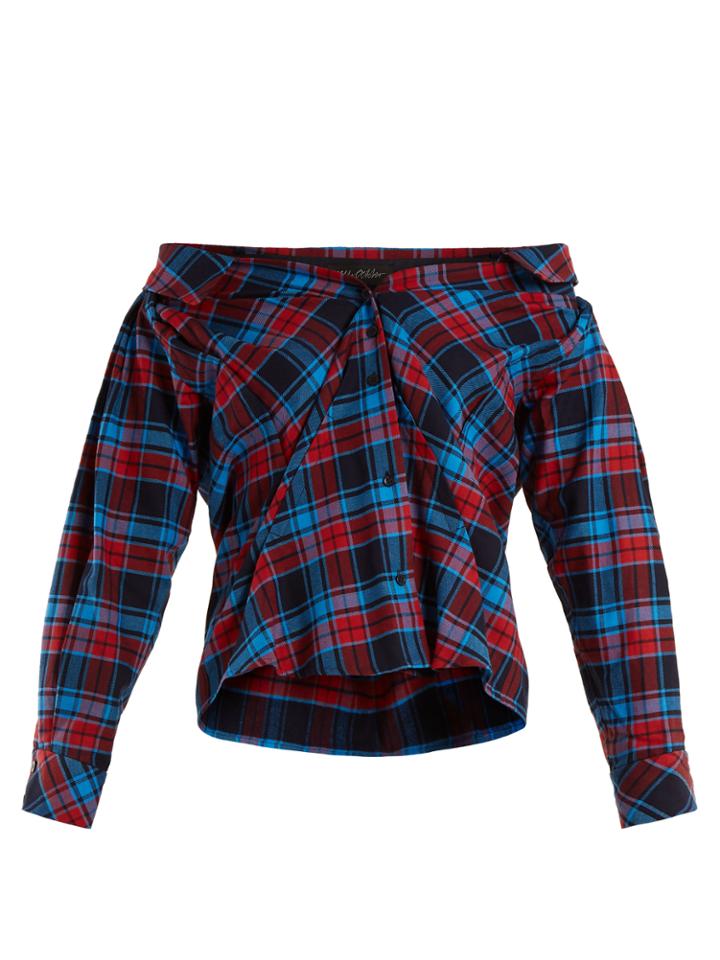 Anna October Off-the-shoulder Checked Cotton Shirt