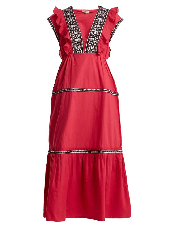 Daft Bodrum V-neck Ruffle-trimmed Cotton Dress