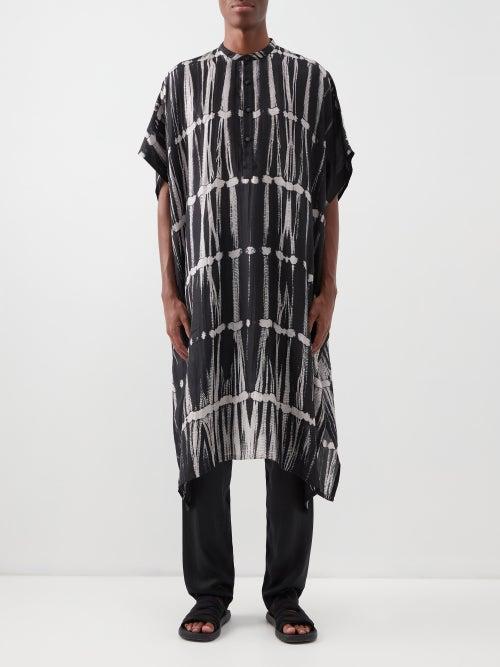 Delos - Nero Shibori-dyed Silk-habotai Tunic - Mens - Black Multi