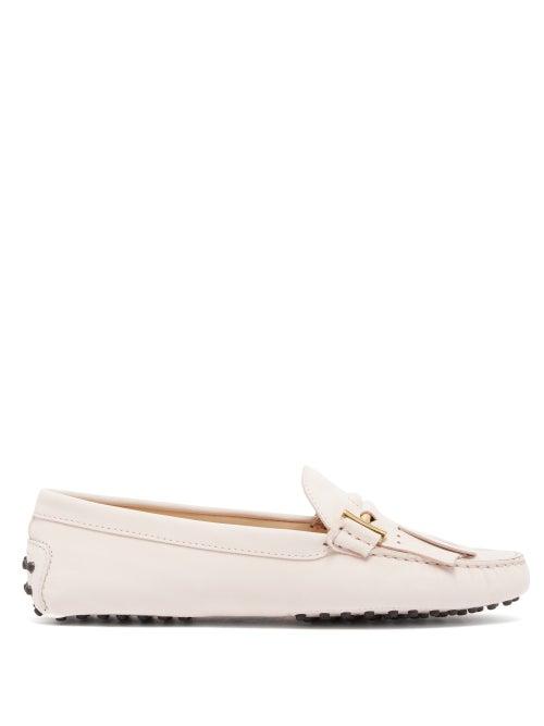 Matchesfashion.com Tod's - Gommino Fringed Nubuck Loafers - Womens - Light Pink