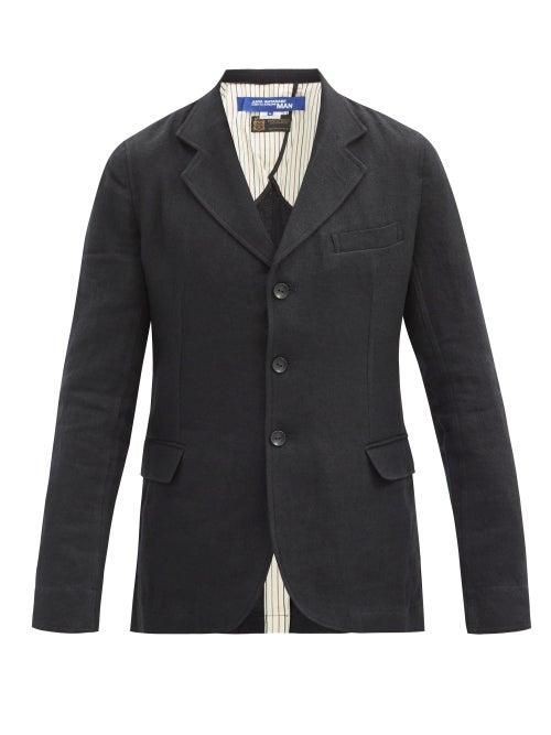 Matchesfashion.com Junya Watanabe - Single-breasted Leather-patch Wool-blend Jacket - Mens - Black