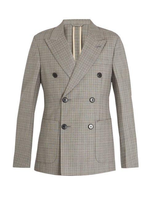 Matchesfashion.com Prada - Double Breasted Checked Wool Blend Blazer - Mens - Grey Multi
