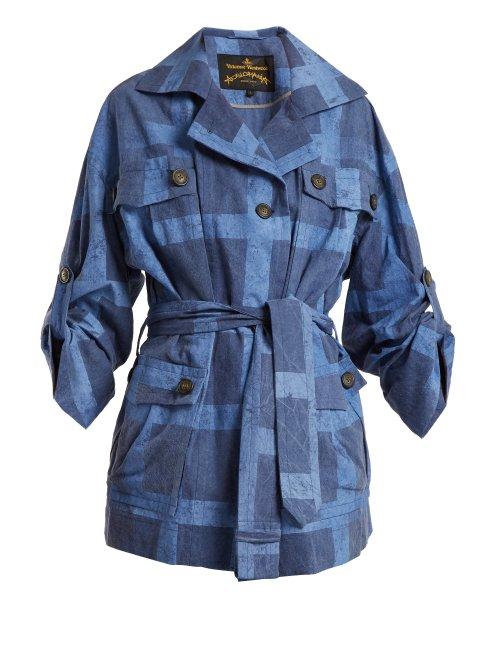 Matchesfashion.com Vivienne Westwood Anglomania - Safari Checked Tie Waist Cotton Jacket - Womens - Denim