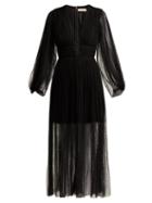 Matchesfashion.com Maria Lucia Hohan - Astoria Deep V Neck Pleated Tulle Midi Dress - Womens - Black