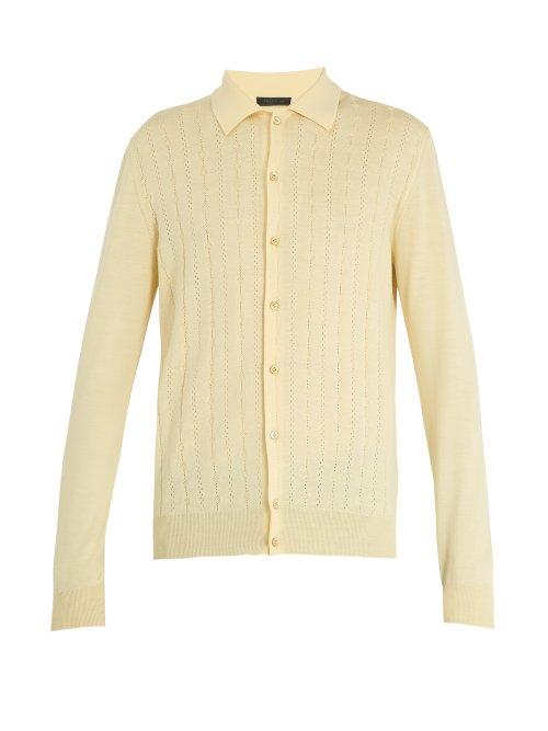 Matchesfashion.com Prada - Long Sleeve Perforated Knit Top - Mens - Yellow
