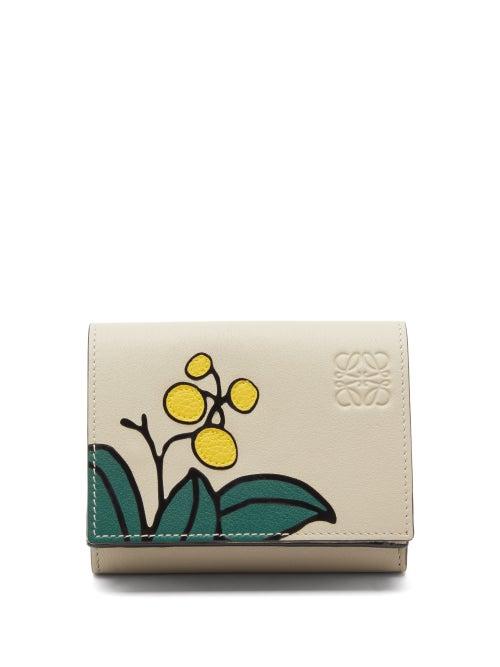 Loewe - Herbarium Floral-appliqu Leather Wallet - Womens - White Multi