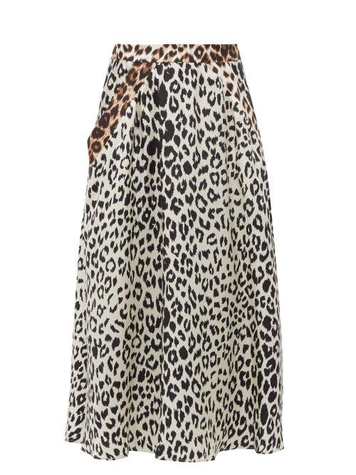 Matchesfashion.com La Prestic Ouiston - Burty Leopard-print Silk-twill Midi Skirt - Womens - Leopard