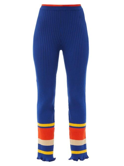 Ladies Rtw Paco Rabanne - Striped Ribbed Cotton-blend Trousers - Womens - Blue Multi