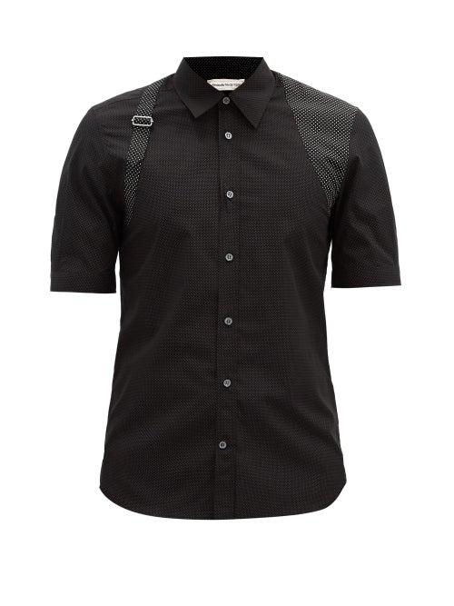 Matchesfashion.com Alexander Mcqueen - Harness-strap Polka-dot Cotton Shirt - Mens - Black Multi