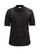 Matchesfashion.com Alexander Mcqueen - Harness-strap Polka-dot Cotton Shirt - Mens - Black Multi