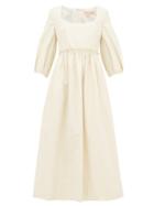 Matchesfashion.com Brock Collection - Square Neck Cotton Blend Midi Dress - Womens - Cream