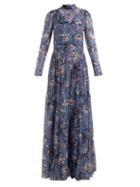 Matchesfashion.com Erdem - Marcia Tulip Dream Print Silk Gown - Womens - Blue Multi