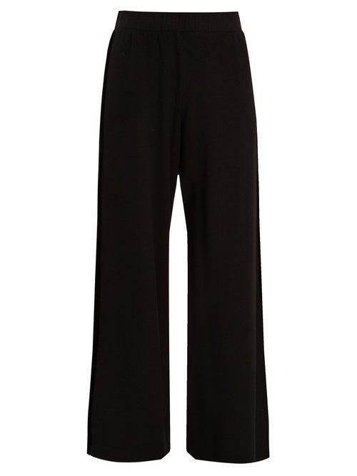 Matchesfashion.com Velvet By Graham & Spencer - Emily Velvet Panel Wide Leg Jersey Trousers - Womens - Black