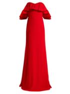 Matchesfashion.com Alexander Mcqueen - Ruffled Off The Shoulder Crepe Gown - Womens - Red