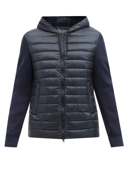 Herno - Hooded Jersey And Quilted Down Jacket - Mens - Navy
