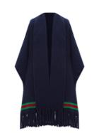 Matchesfashion.com Gucci - Oversized Moss Stitch Fringed Wool Cape - Womens - Blue Multi