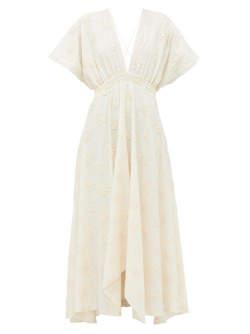 Matchesfashion.com Mes Demoiselles - Ophidis Floral-embroidered Cotton Maxi Dress - Womens - Cream