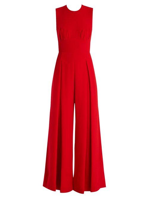 Matchesfashion.com Emilia Wickstead - Ethel Wide Leg Wool Crepe Jumpsuit - Womens - Red