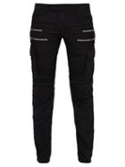 Matchesfashion.com Balmain - Biker Style Cotton Blend Cargo Trousers - Mens - Black