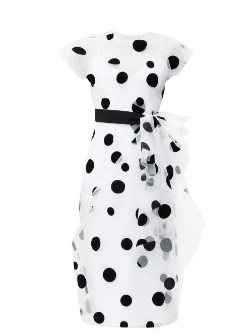 Matchesfashion.com Carolina Herrera - Bow-trim Flocked Polka-dot Tulle Dress - Womens - White Black